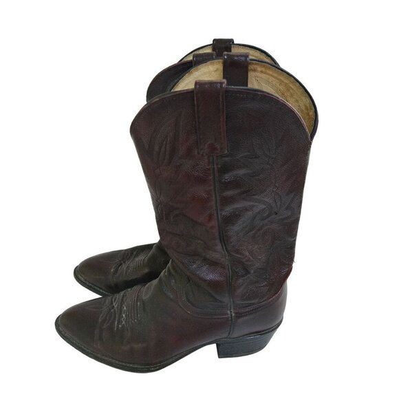 Dan Post Milwaukee Dark Cherry Burgundy Leather Embroidered Cowboy Boots Size 10 - Picture 2 of 9